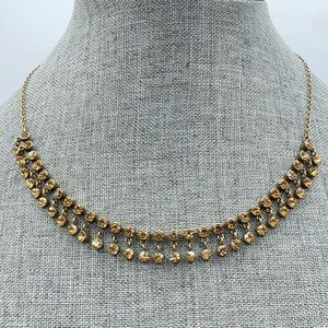 Signed J. Crew Topaz Yellow Crystal Necklace Collar Fringe Aged Brass Tone Chic